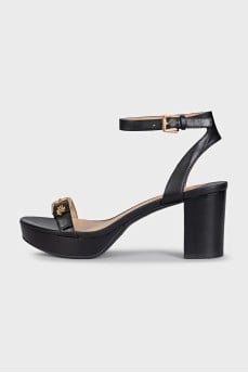 Black sandals with logo