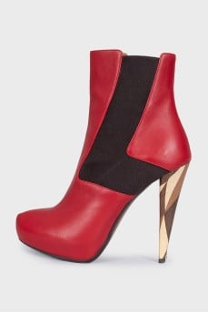 Red leather ankle boots with heels