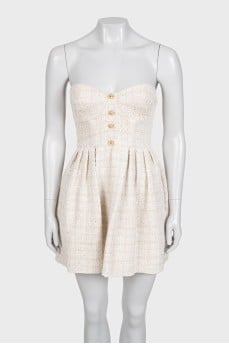 Off-the-shoulder tweed dress
