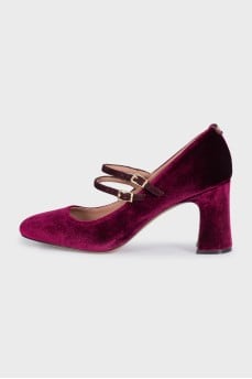 Velvet double heel pumps