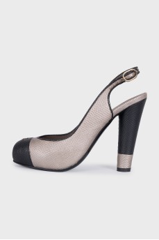 Two-tone leather slingbacks