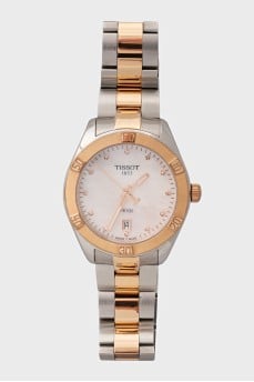 Gold-colored watch with diamonds