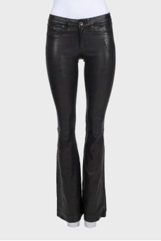 Black leather flared trousers