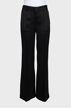 Black satin trousers with signature embroidery