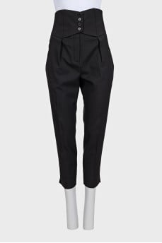 Black high-waisted wool trousers