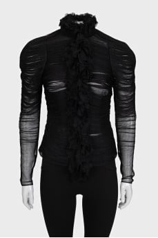 Fitted pleated blouse with zipper