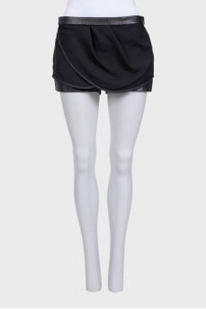 Black shorts with leather inserts