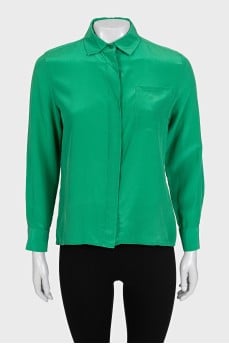 Green silk button-down shirt
