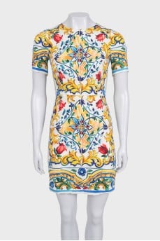 Silk dress with a zipper in a floral print