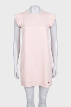Pink straight-cut dress with decoration