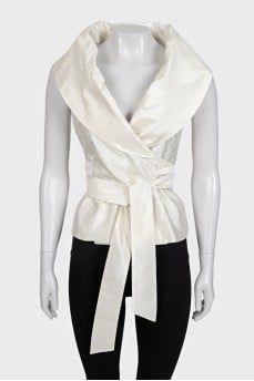 Silk wrap blouse with a wide collar