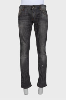 Men's gray distressed jeans