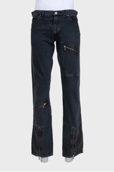 Men's wide-leg black jeans