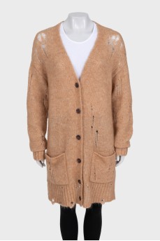 Knitted cardigan with long pile
