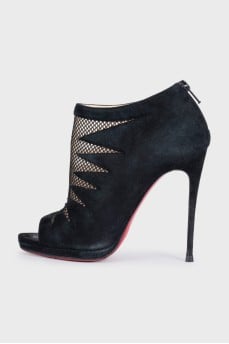 Black open-toe ankle boots with heels