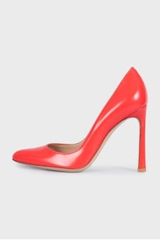 Orange leather stiletto heels
