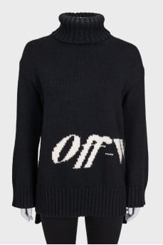 Black turtleneck sweater with signature print