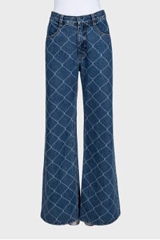 Blue wide-leg jeans with a print