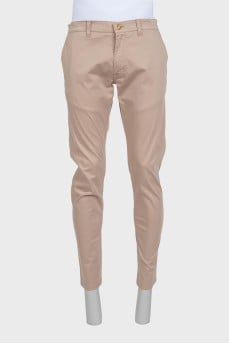 Men's beige straight-leg trousers