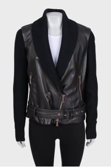 Leather jacket with textile sleeves