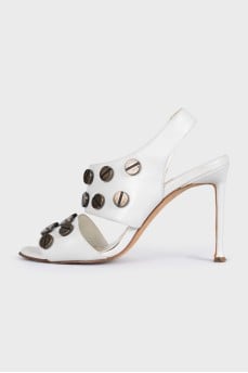 White leather sandals with decor