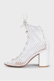 High fishnet heeled sandals