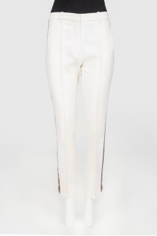 White wool trousers with tag stripes