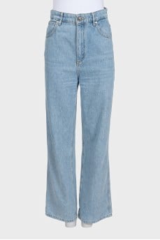 Light blue straight-leg high-waist jeans
