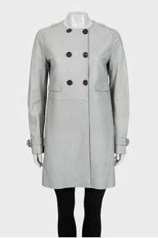 Light blue straight-cut coat with a belt
