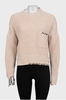 Wool jumper with patch pocket