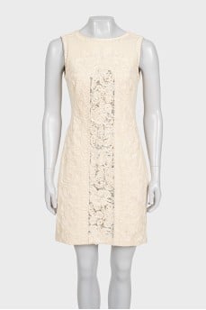 Beige bodycon dress with embroidery