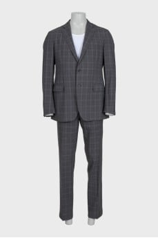 Men's gray wool suit with print