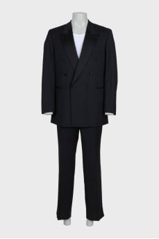 Men's wool suit with satin inserts
