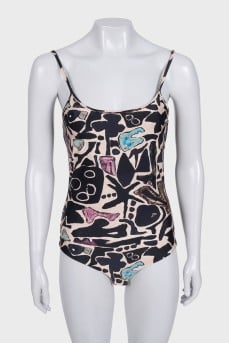 Black printed bodysuit