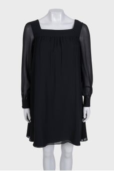 Black silk dress with a straight cut