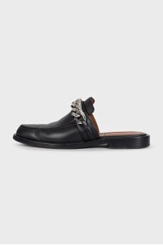 Black leather mules with decoration