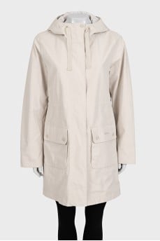 Beige straight-cut jacket with a hood