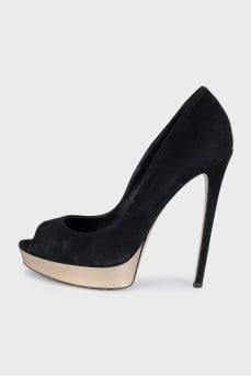 Suede shoes with a gold platform