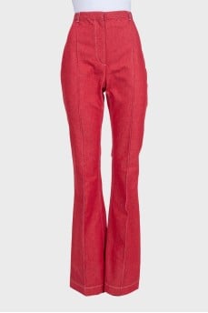 Red high-waisted flared jeans