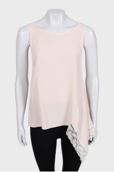 Pink asymmetrical lace tank top