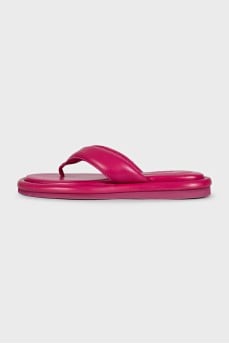 Pink leather flip flops