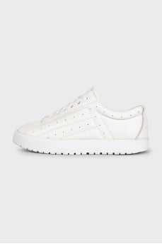 White leather sneakers with laces