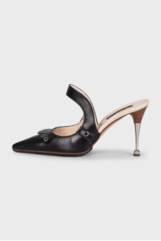 Black embellished heeled mules