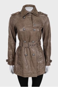 Brown leather coat