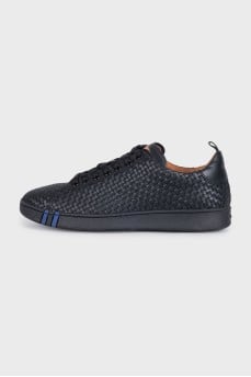 Lace-up sneakers made of woven leather
