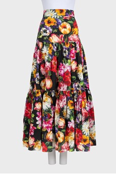 Black maxi skirt with floral print