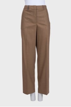 Straight-leg brown wool and cashmere trousers