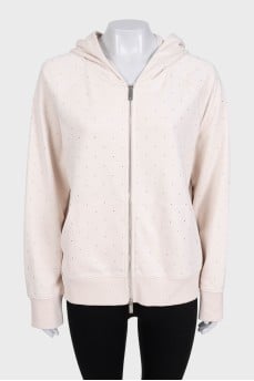 Beige sports sweatshirt with rhinestones