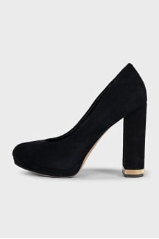 Black suede block heel shoes