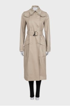 Beige button-down trench coat